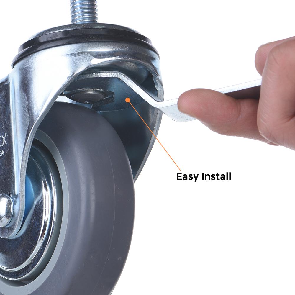 Easy Install, 4inch Heavy Duty Casters, All Swivel 1/2-13UNC1 Stem Caster with  Rubber Plastic Wheel