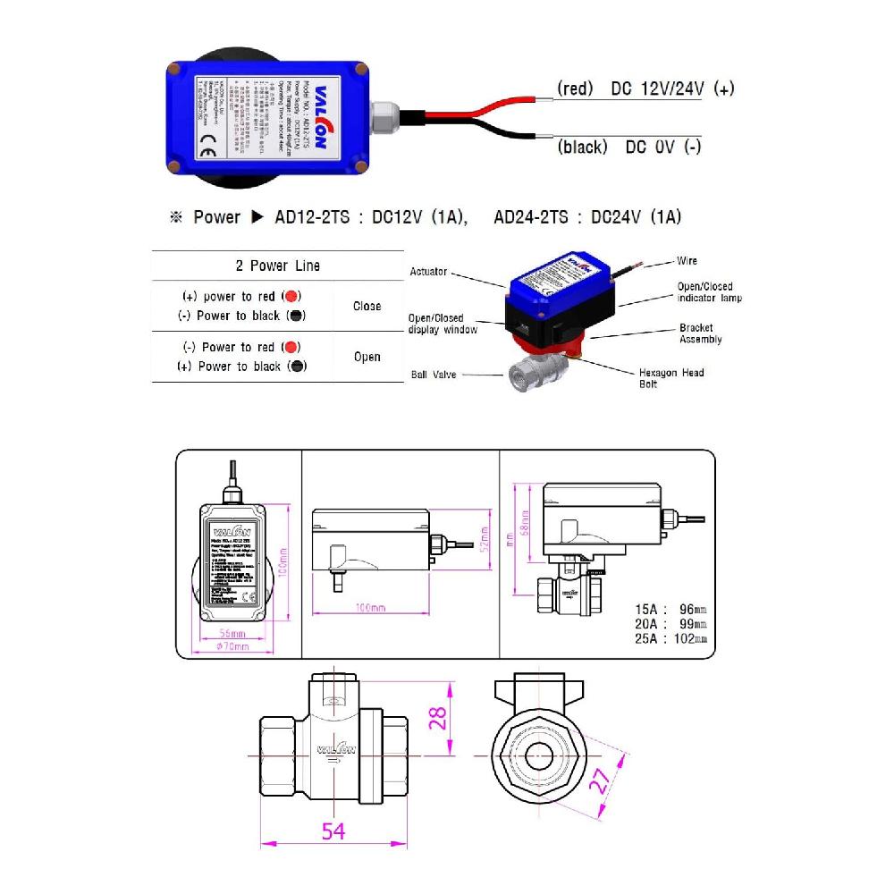 Motorized Ball Valves - 1/2" Ball Valve with 24V DC and 2 Wire Setup