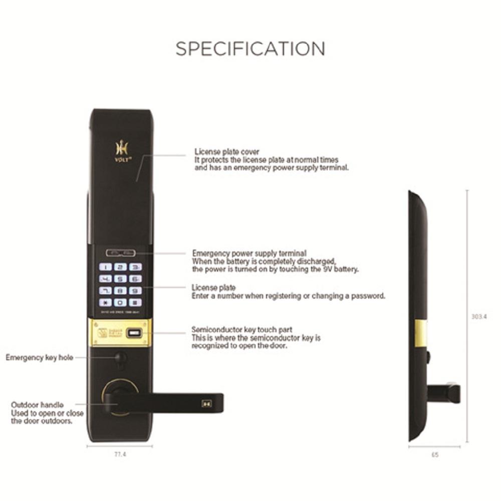H-GANG Volt 3D Smart Digital Door lock Keyless Entry Code PIN + Key + Emergency Key