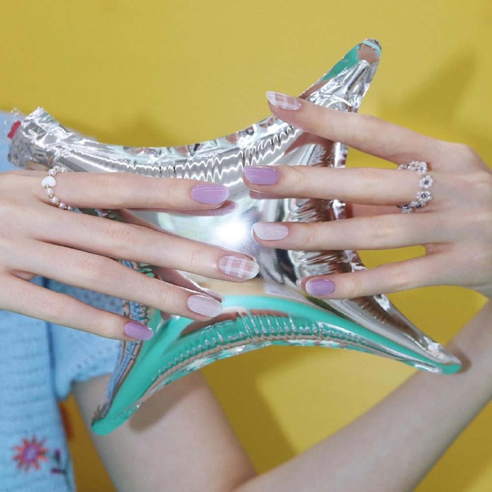 Semi-curing Gel Nail Sticker - Lavender Check