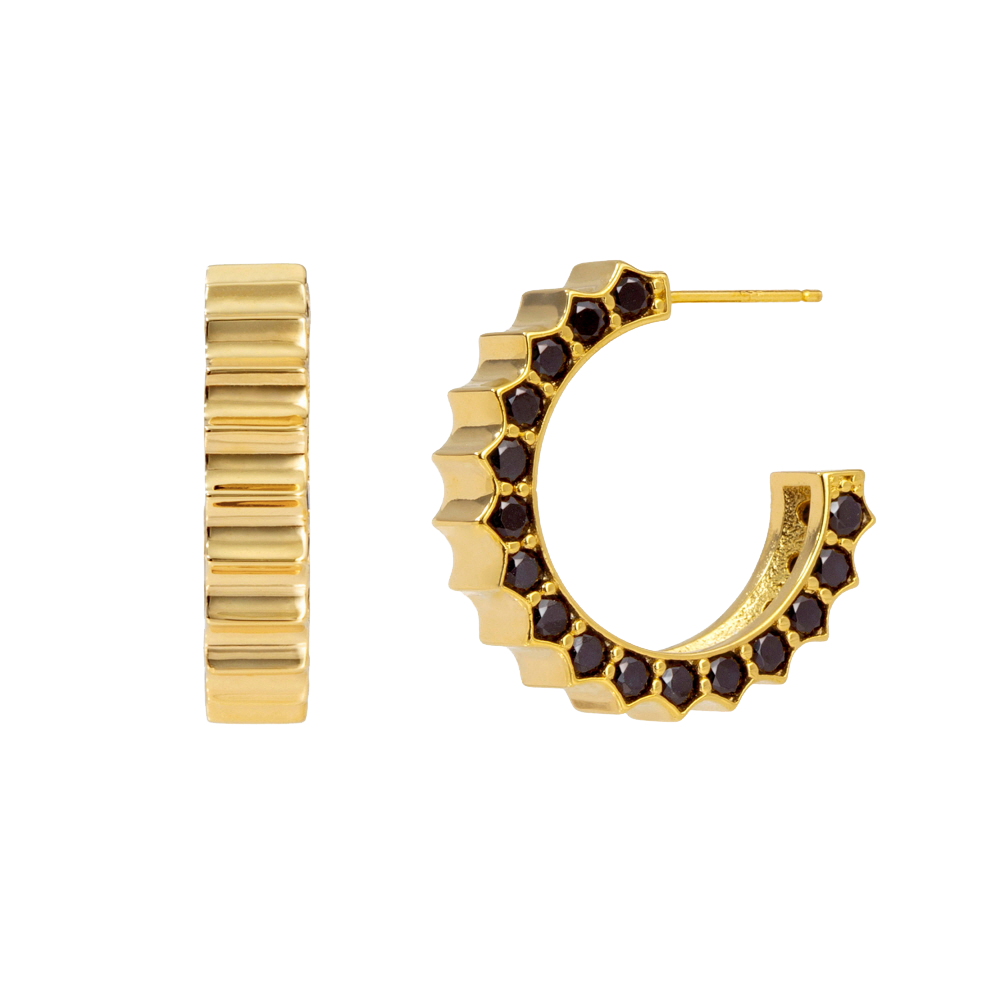 Solar Circle Black Earrings ( S925 )