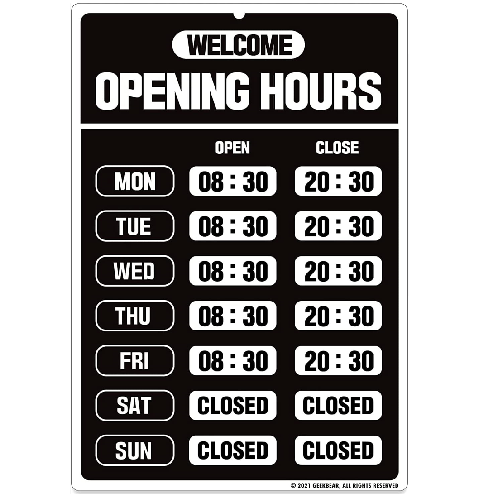 Opening Hours Sign(Black) | Store Hours Sign, Changeable, Design your store, Business hours, Hours Sign