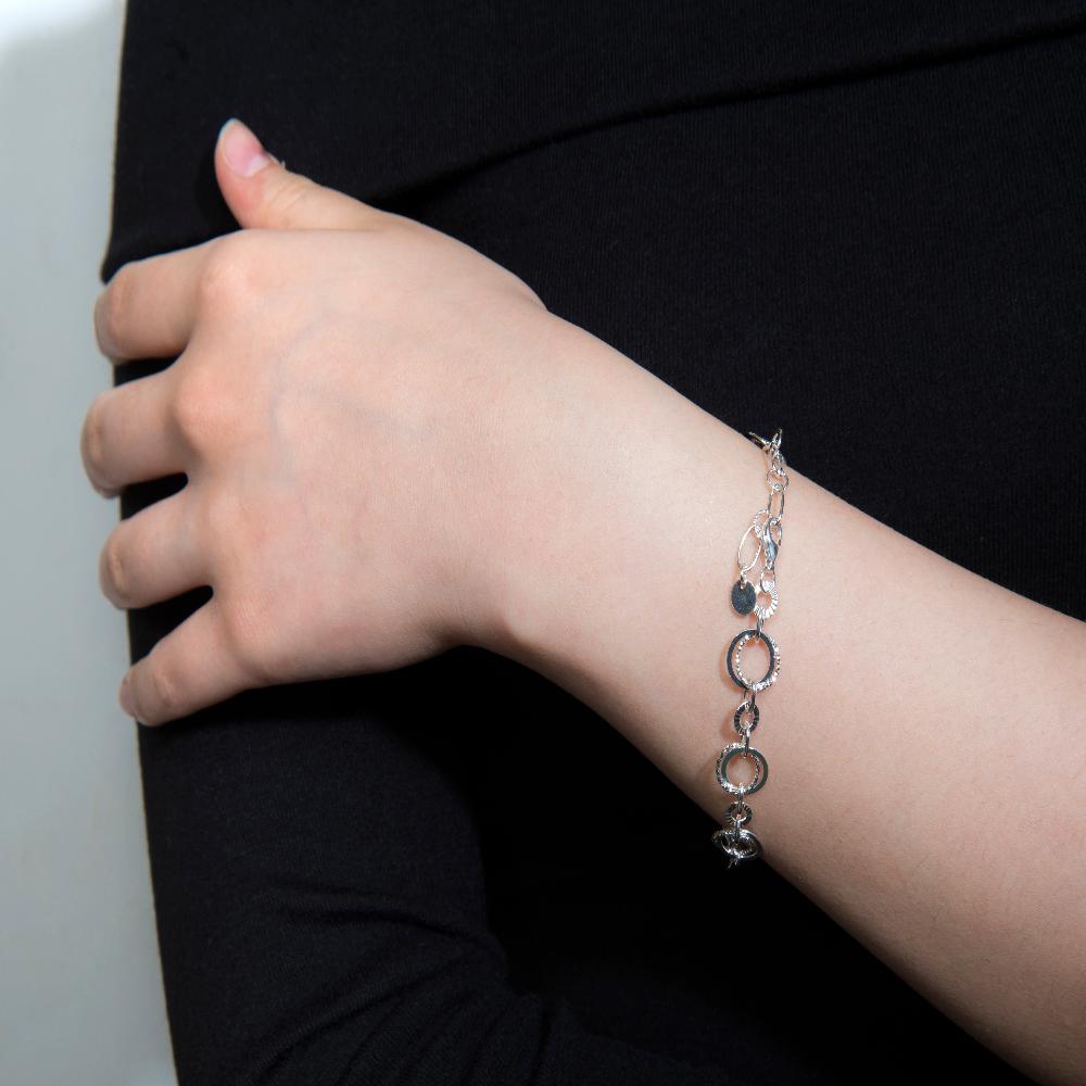 2 Patterned Round Silver Bracelet (Dia-cut/Mint-patterned)