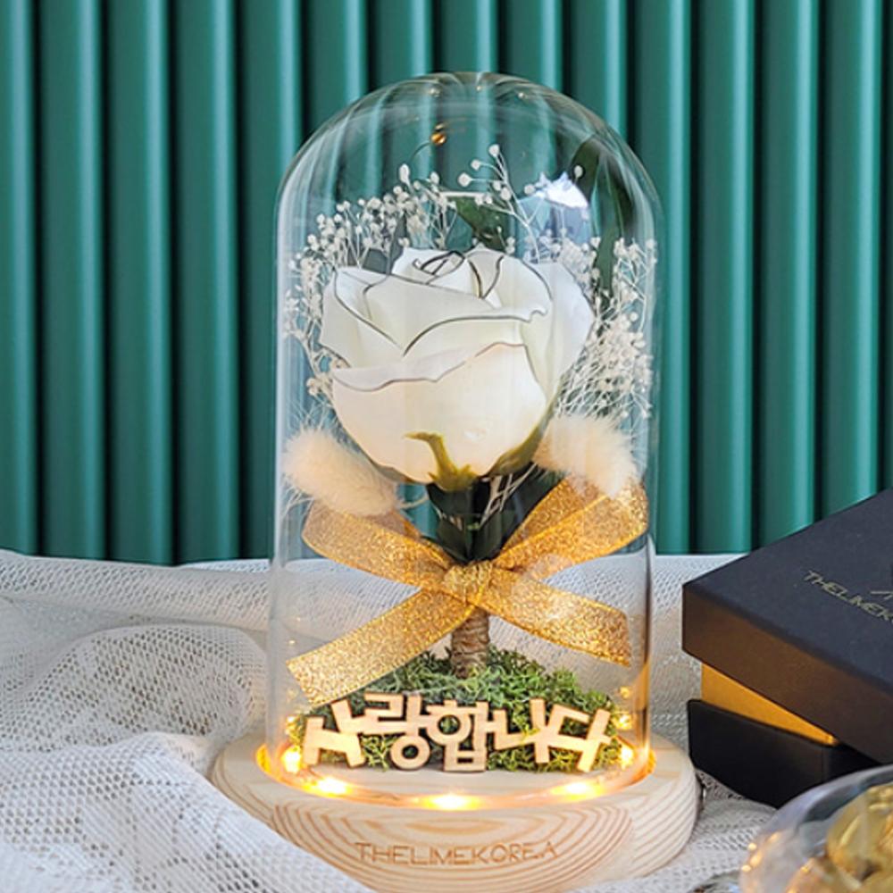 LED Monroe Rose Flower Glass Dome Mood Light White Rose