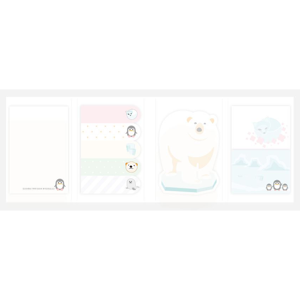 Polar bear Sticky Notes , Portable 4-Fold Sticky Notes Set, Certified Eco-Friendly Paper
