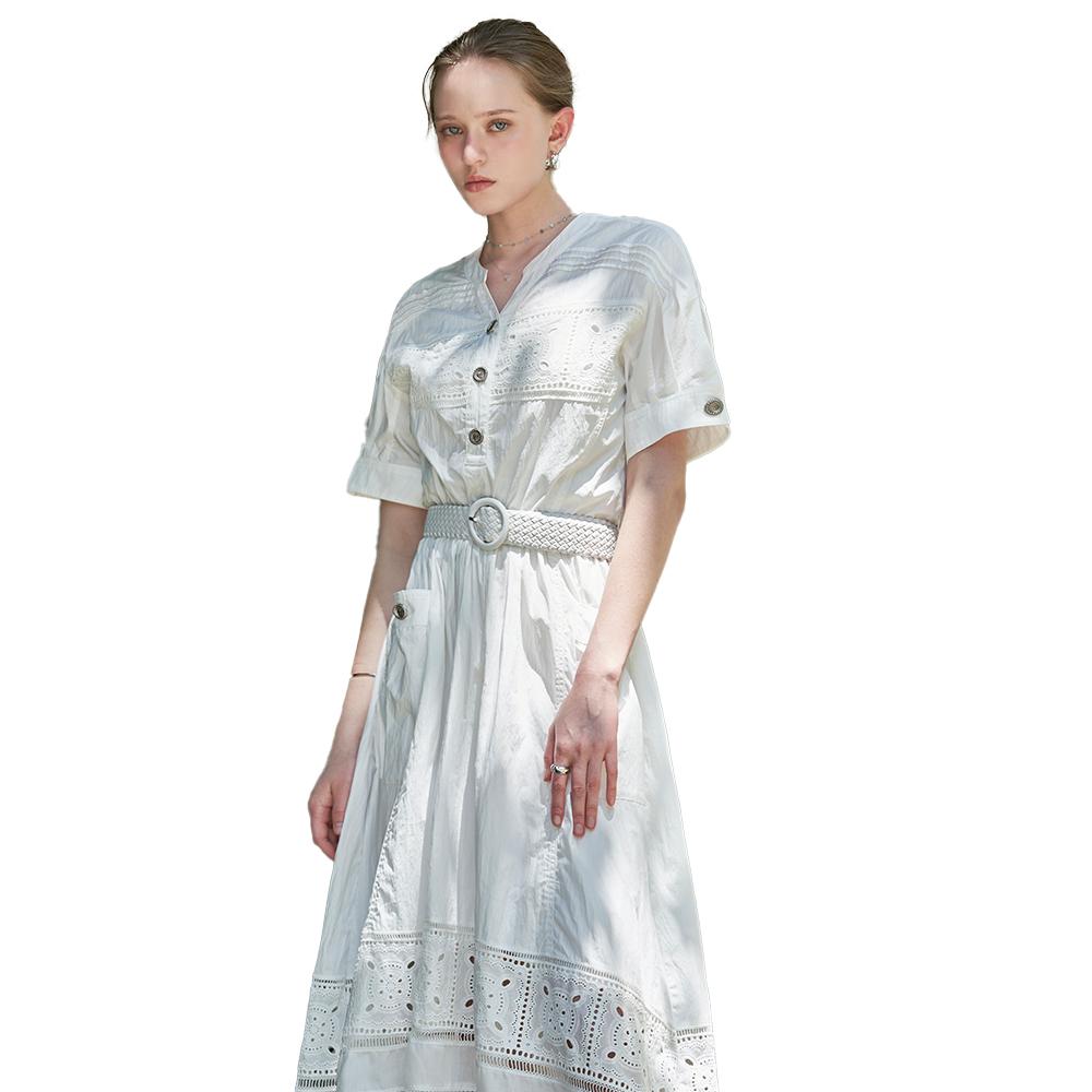 Pure Punching Lace Belt-Set Dress