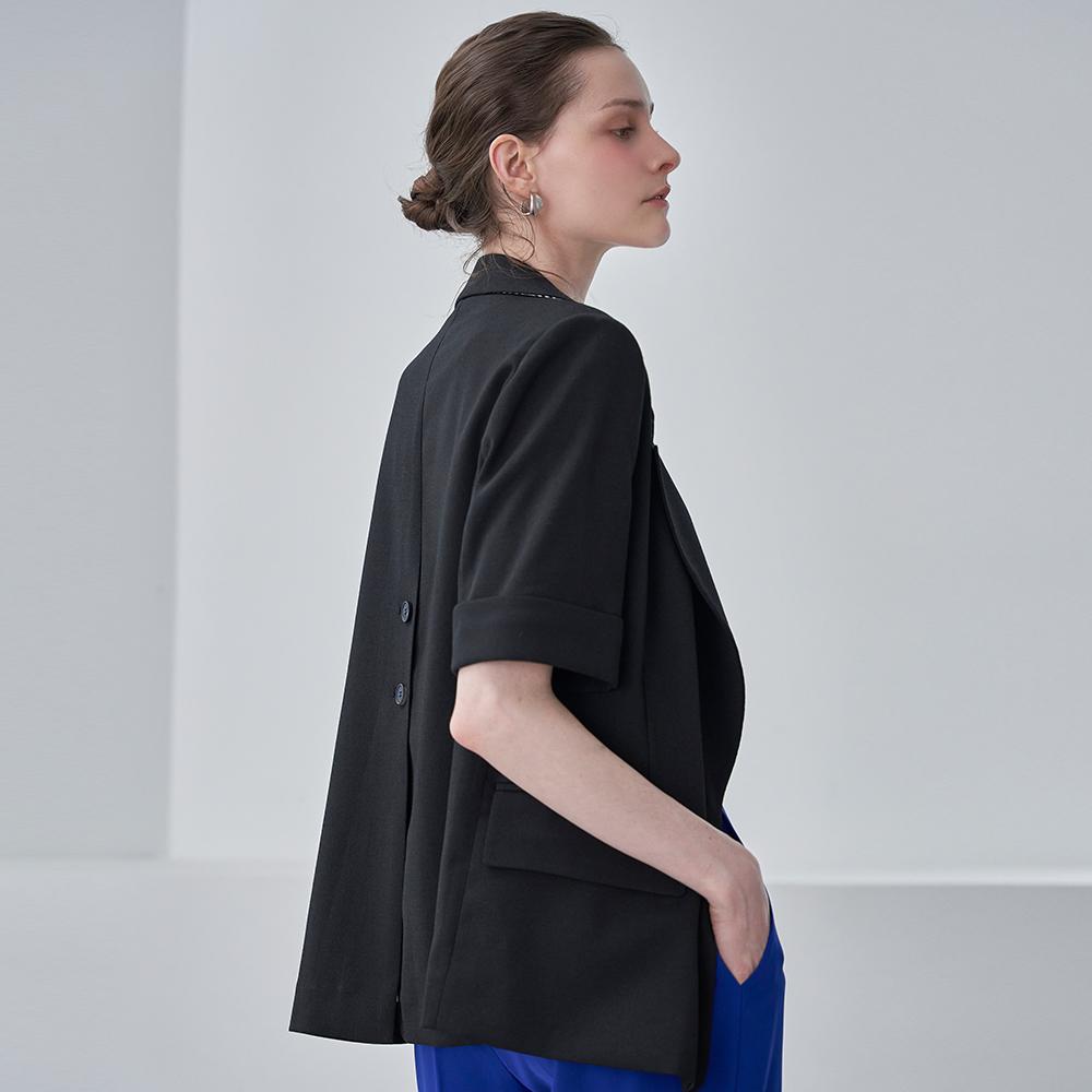 Back Button Poly Short-Sleeve Single Jacket