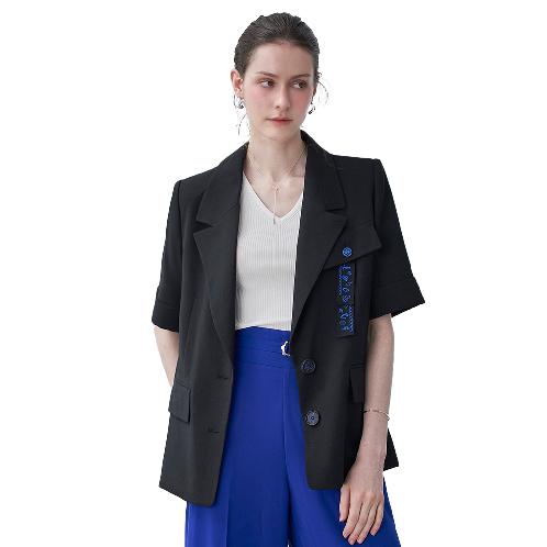 Back Button Poly Short-Sleeve Single Jacket