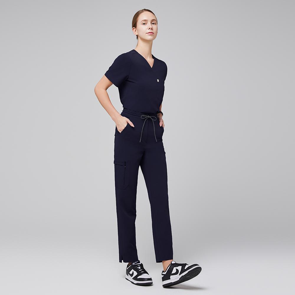 Women's-Zipper-Pocket-Split-Hem-Scrub-Pants-Eco-Navy